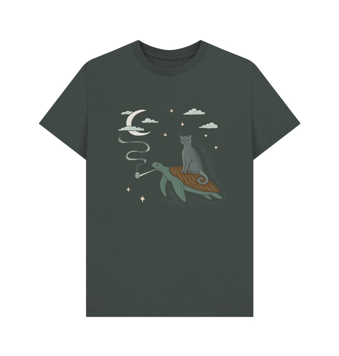 Dark Grey 'Cat & Turtle Flying To The Moon' Eco Shirt